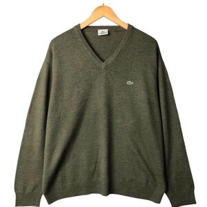 Lacoste wool Heritage Men's Green V-Neck Wool Sweater